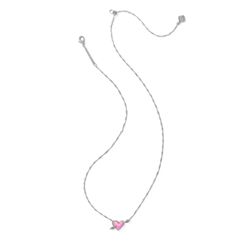 Necklace with a heart-shaped pink pendant on a white background