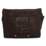 Brown leather bag with visible wear on a white background
