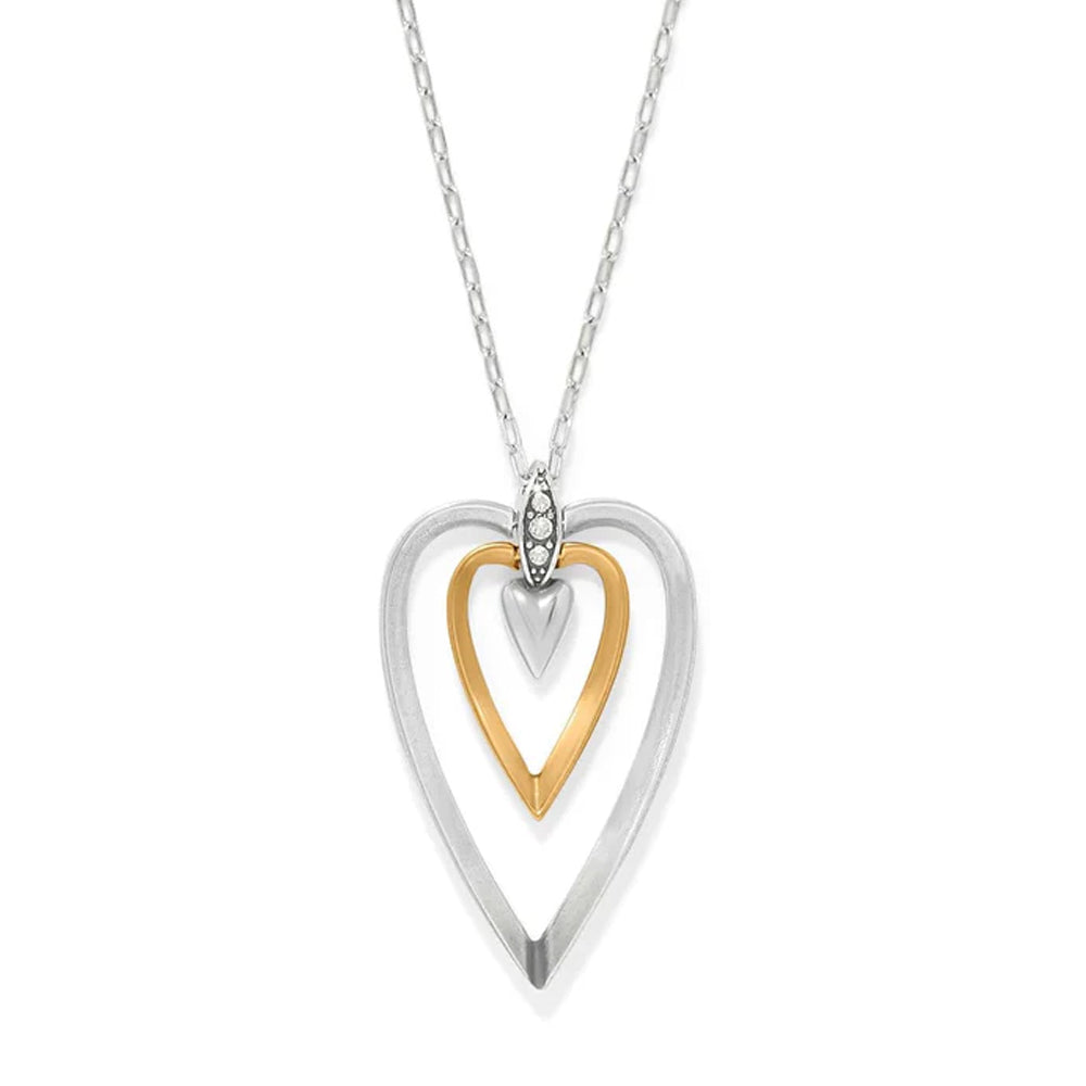 Two-tone heart-shaped pendant necklace on a white background