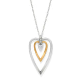 Two-tone heart-shaped pendant necklace on a white background