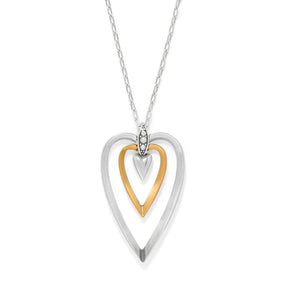 Two-tone heart-shaped pendant necklace on a white background