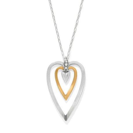 Two-tone heart-shaped pendant necklace on a white background