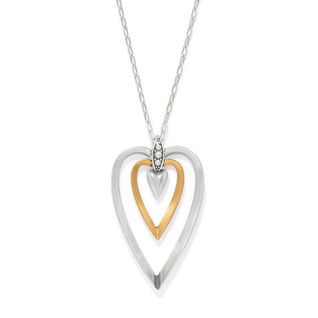 Two-tone heart-shaped pendant necklace on a white background