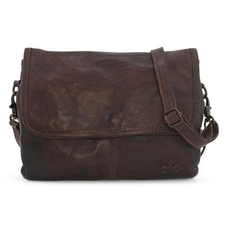 Brown leather shoulder bag on a white background