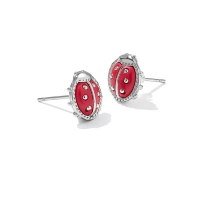 Red and silver ladybug stud earrings