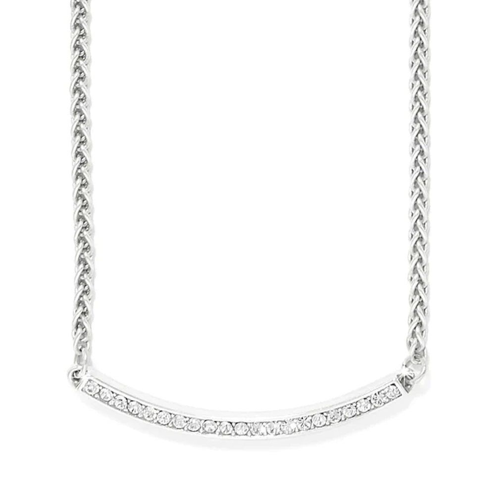 Silver necklace with small diamonds on a white background
