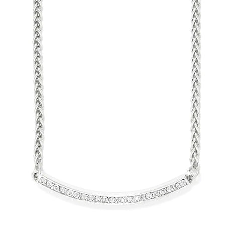 Silver necklace with small diamonds on a white background