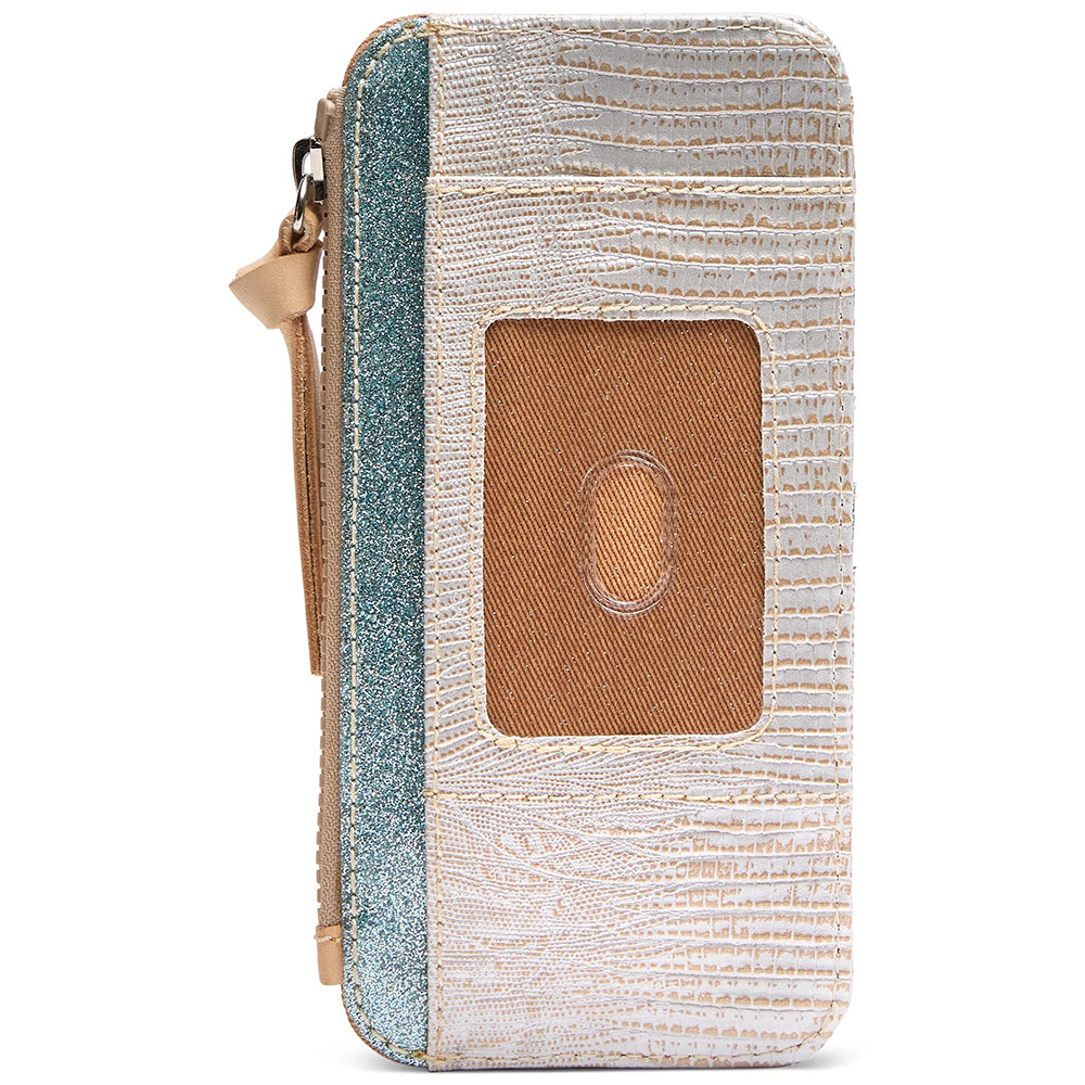 Multicolored textured wallet with a card holder on a white background