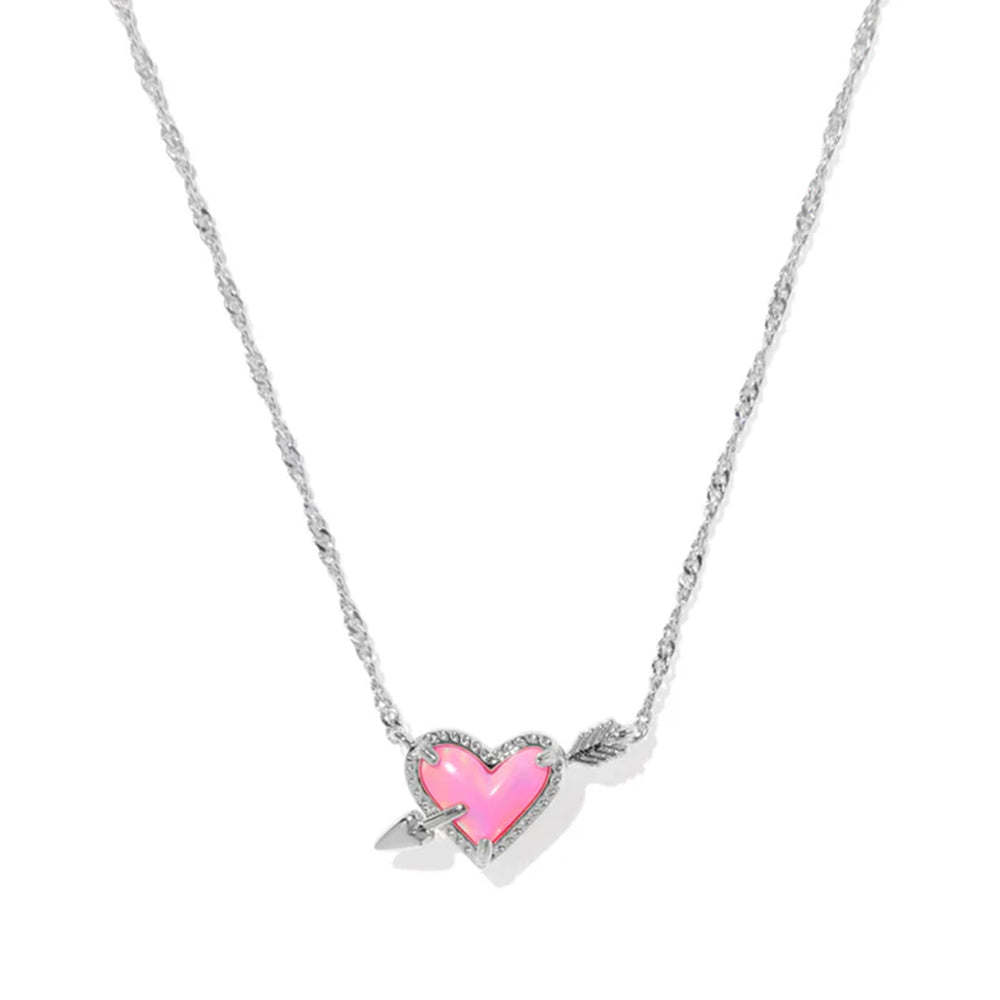 Necklace with a pink heart pendant on a white background