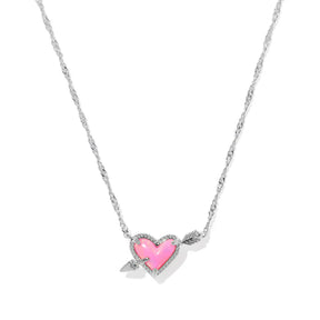 Necklace with a pink heart pendant on a white background