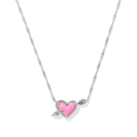 Necklace with a pink heart pendant on a white background