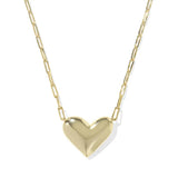 Gold heart-shaped pendant necklace on a white background