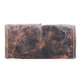 Brown leather wallet with a textured pattern on a white background