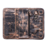 Brown leather wallet with zipper on a white background