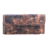 Brown leather wallet with visible texture on a white background