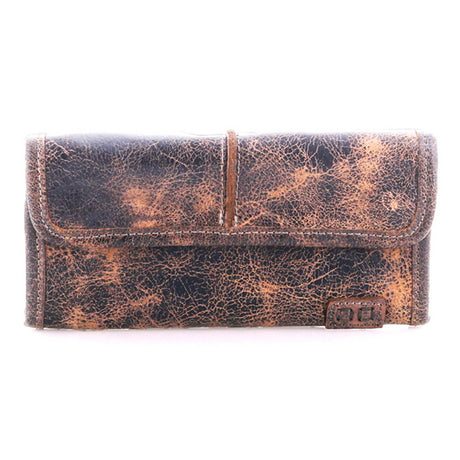 Brown leather wallet with visible texture on a white background