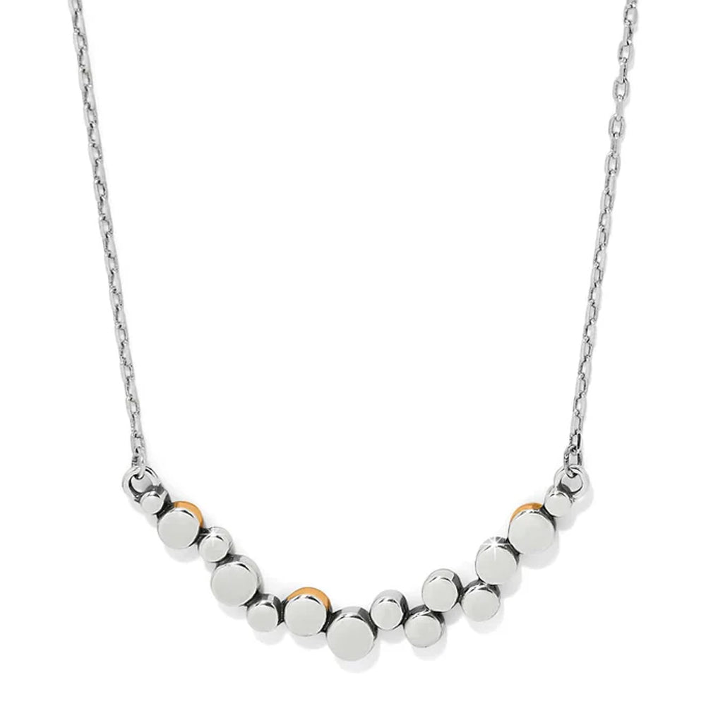 Necklace with silver and gold beads on a white background
