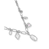 Silver necklace with heart-shaped charms on a white background