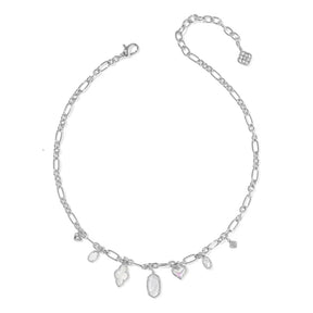 Silver necklace with pendant on a white background