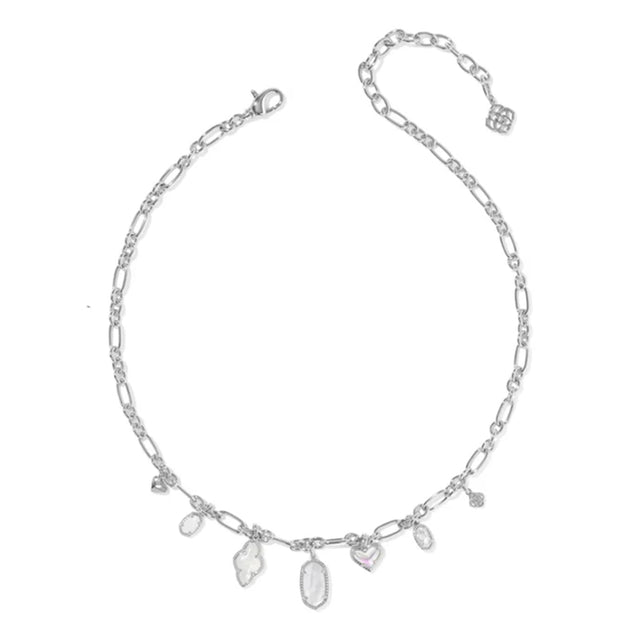 Silver necklace with pendant on a white background