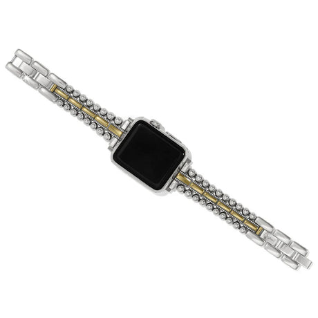 Silver and gold watch band on a white background
