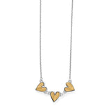 Necklace with three heart-shaped pendants on a white background