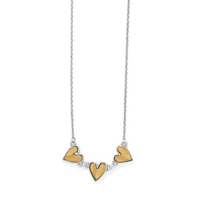 Necklace with three heart-shaped pendants on a white background