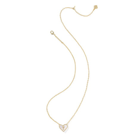 Gold necklace with a heart-shaped pendant on a white background