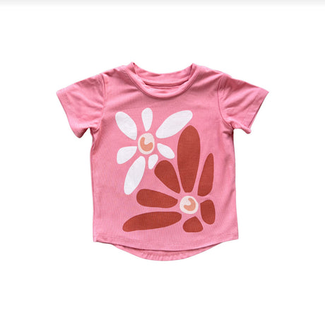 Pink tee with wildflowers on it