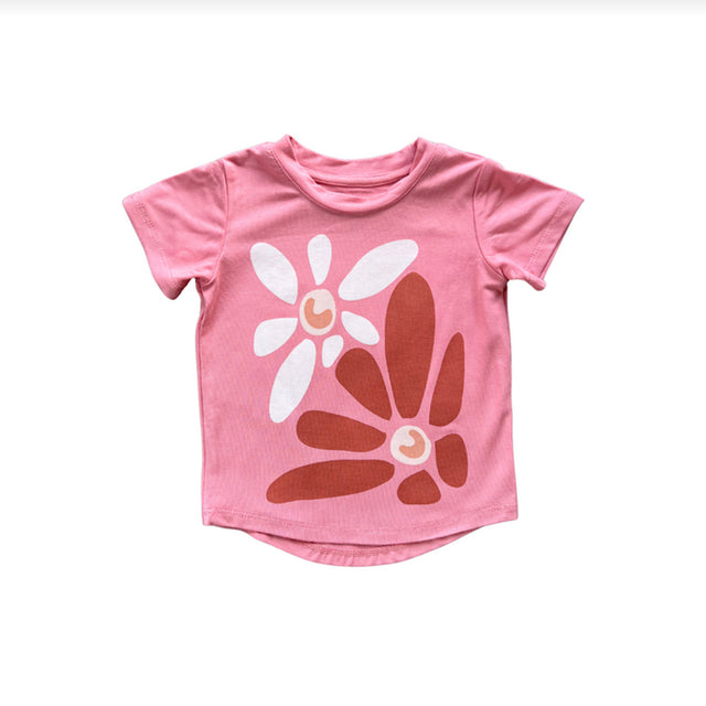 Pink tee with wildflowers on it