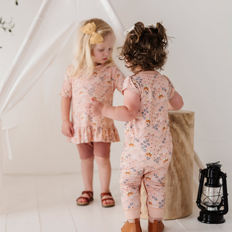 Babysprouts Butterfly Garden Girl's Short Sleeve Pant Romper