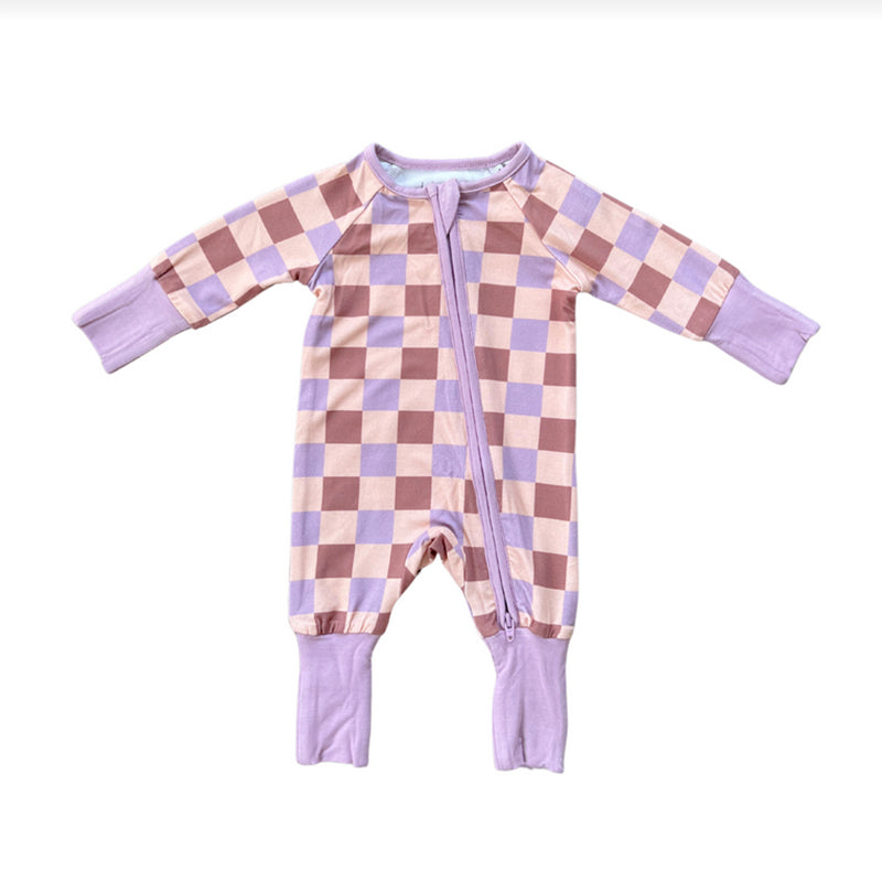 Babysprouts Checker In Burlwood Long Sleeve Zip Romper
