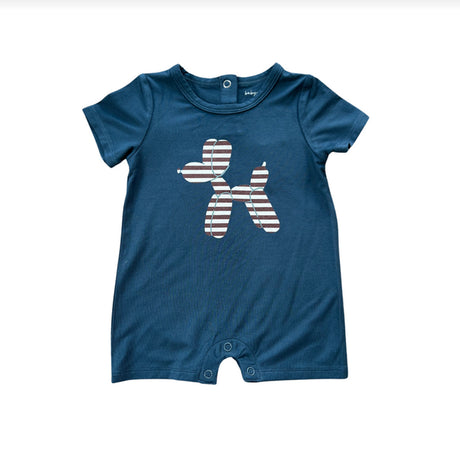 Blue romper with striped balloon dog on front