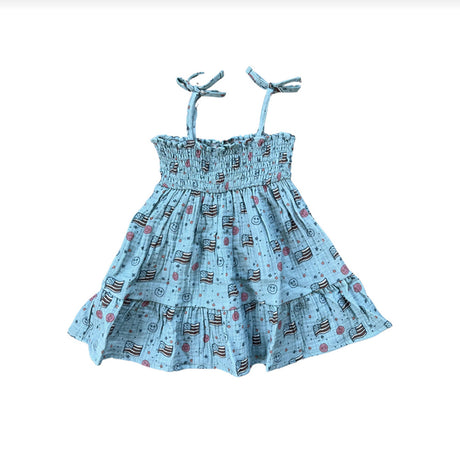Girls mini dress with flag and smiley face print