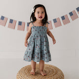 Girls mini dress with flag and smiley face print