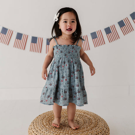Girls mini dress with flag and smiley face print