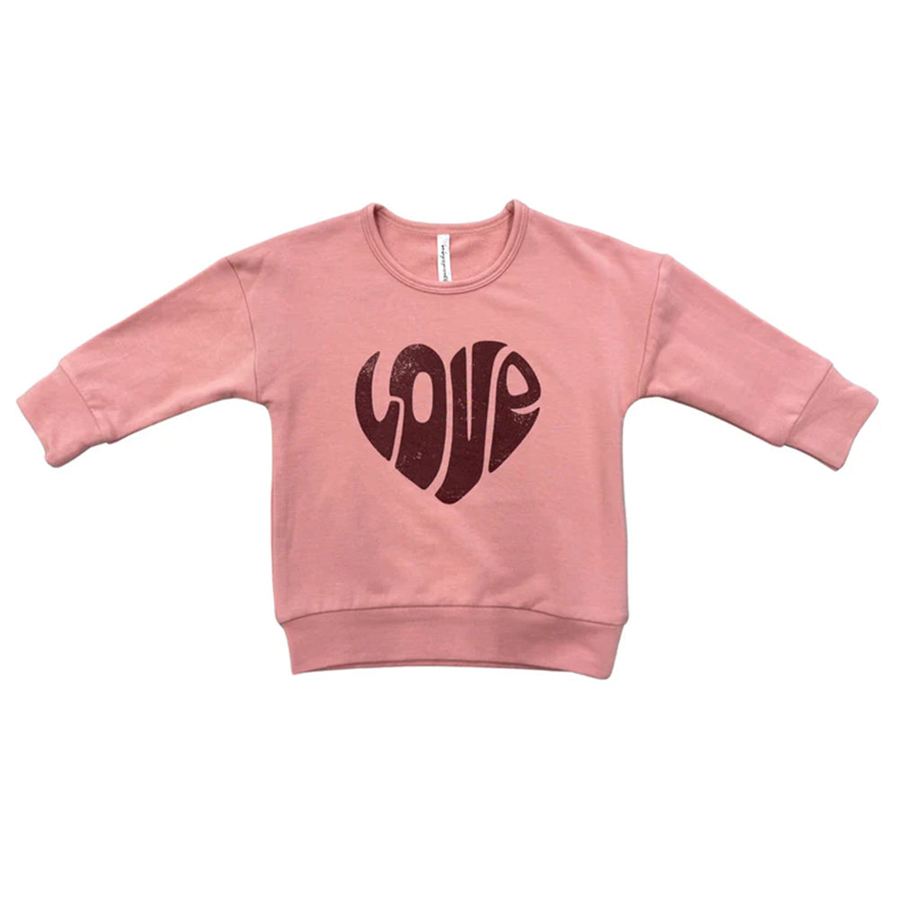 Pink sweatshirt with a heart-shaped 'LOVE' design on a white background