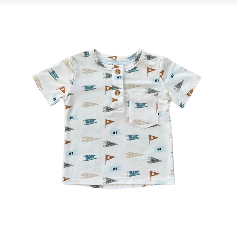 Babysprouts Retro Banner Boy's Short Sleeve Henley Shirt