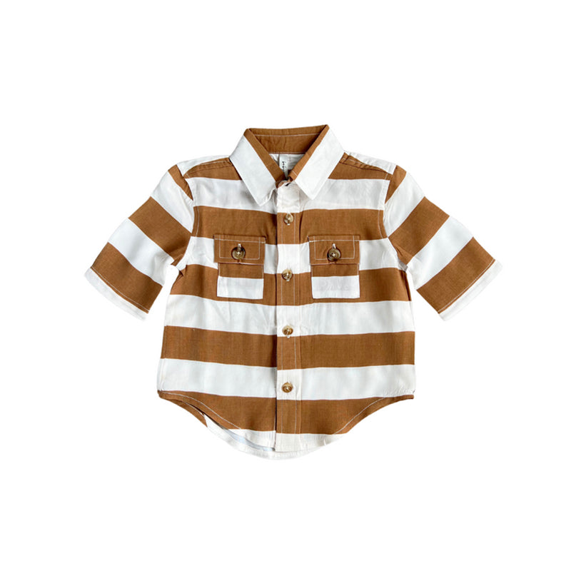 Babysprouts Stripe In Toffee Boy's Utility Shirt