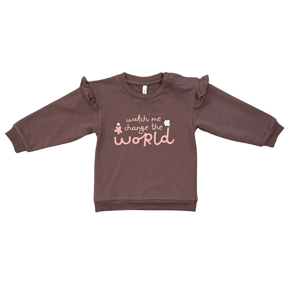 Babysprouts Watch Me Change The World Girls Ruffle Sweatshirt