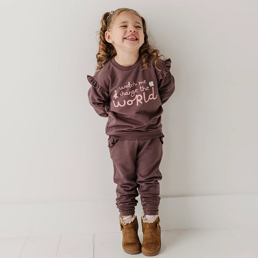 Babysprouts Watch Me Change The World Girls Ruffle Sweatshirt