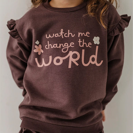 Babysprouts Watch Me Change The World Girls Ruffle Sweatshirt