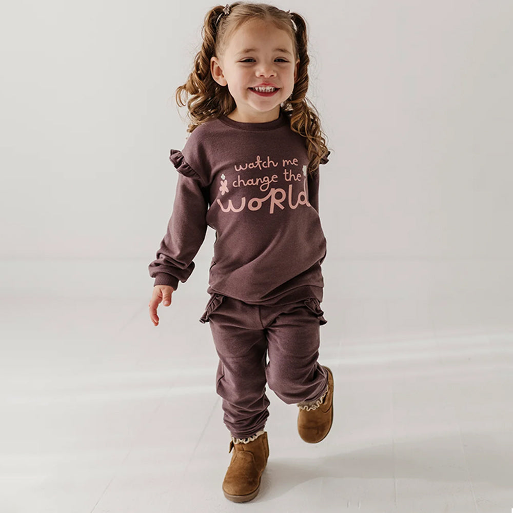 Babysprouts Watch Me Change The World Girls Ruffle Sweatshirt