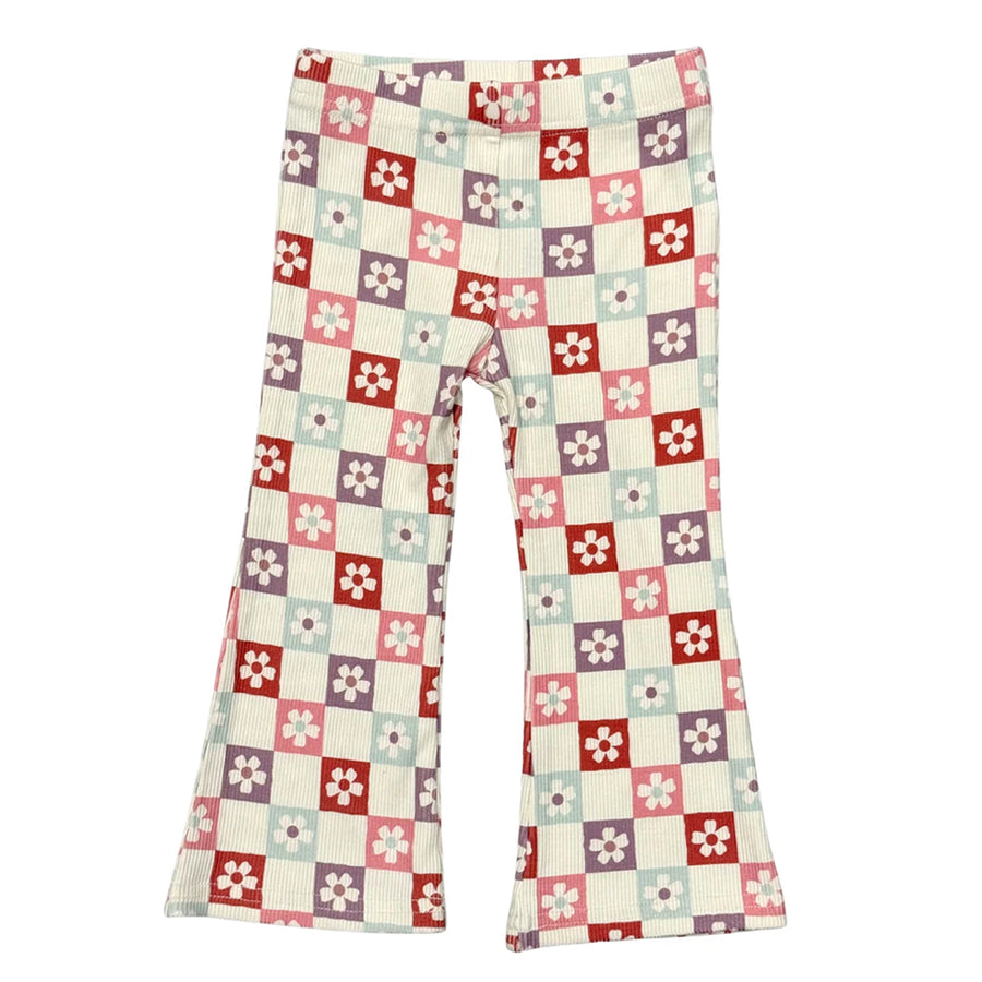 Babysprouts Wavy Daisy Checkered Girls Flare Pants