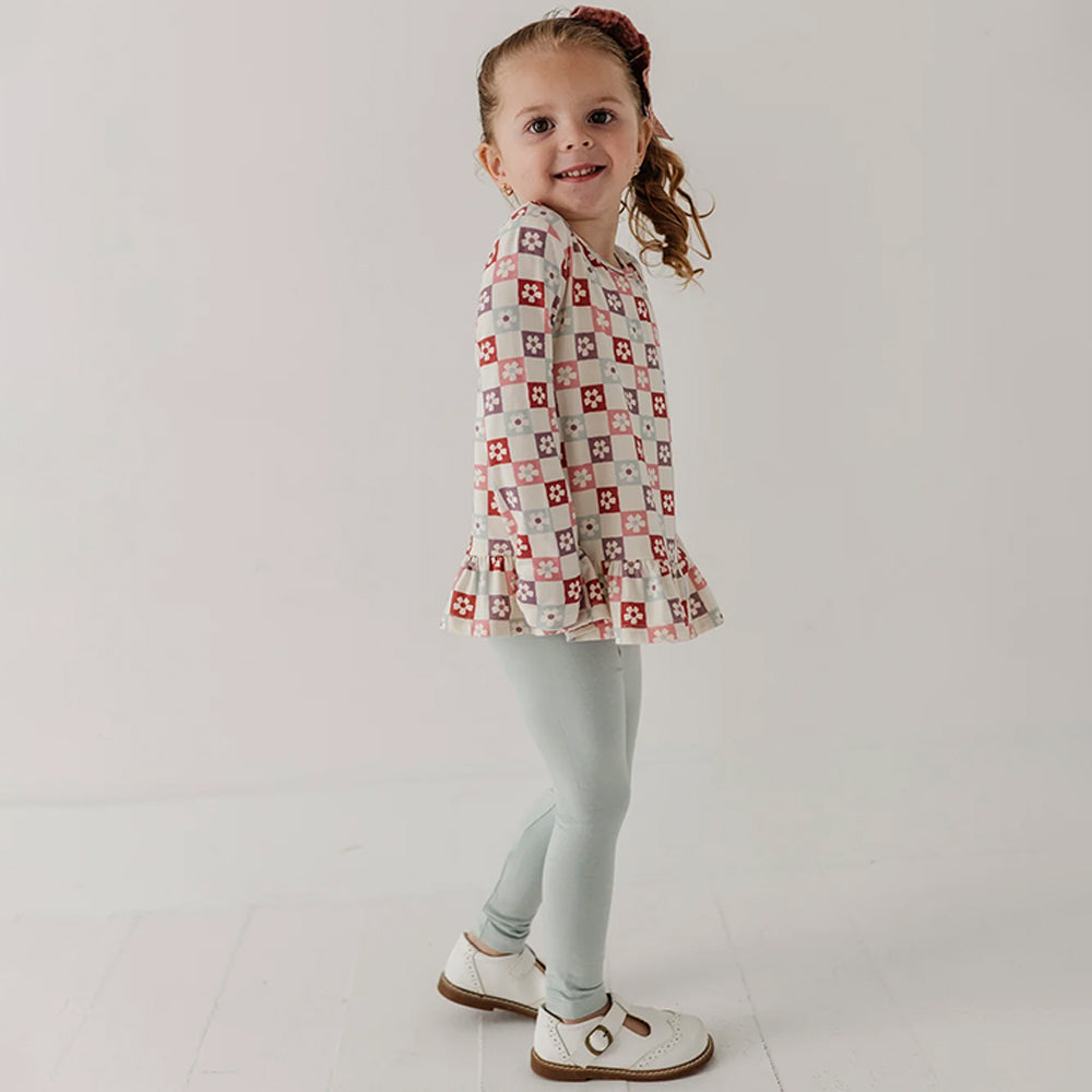 Babysprouts Wavy Daisy Checkered Girls Long Sleeve Peplum Set