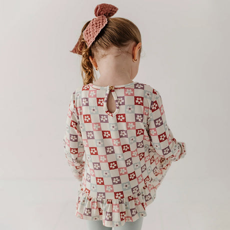 Babysprouts Wavy Daisy Checkered Girls Long Sleeve Peplum Set