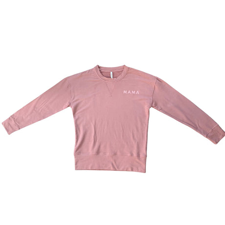 Pink long-sleeve shirt with 'MAMA' text on a white background