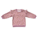 Pink sweater with gold leopard print on a white background