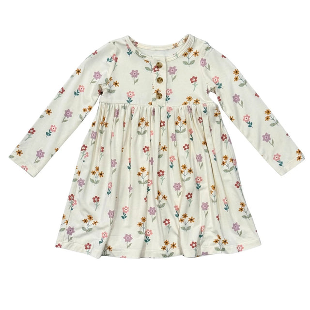 Floral dress with long sleeves on a white background