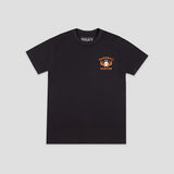 A black short-sleeve crewneck t-shirt with a small orange and white graphic on the left chest reading 'WARDBALL HUNTER', displayed flat against a light gray background.
